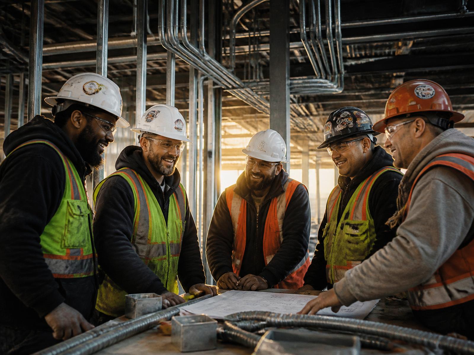 Electricians collaborating on a job site